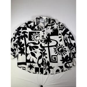 ANTHROPOLOGIE Paper Heart Black and Cream Patterned Linen Shirt XL